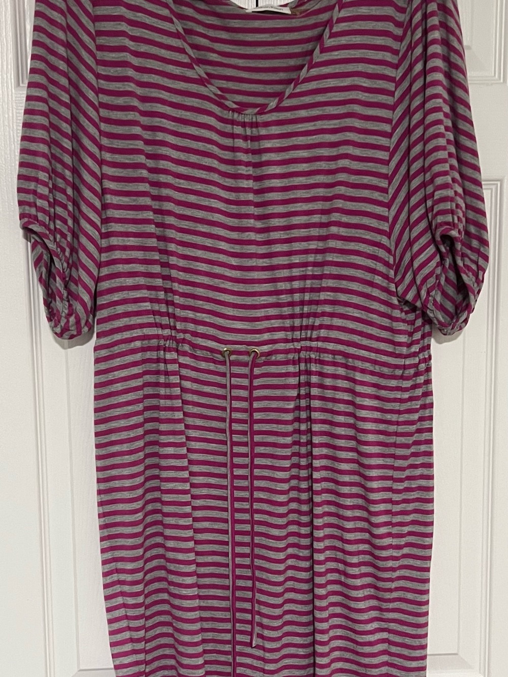 Calvin Klein Pink and Gray Striped Drawstring Casual Dress